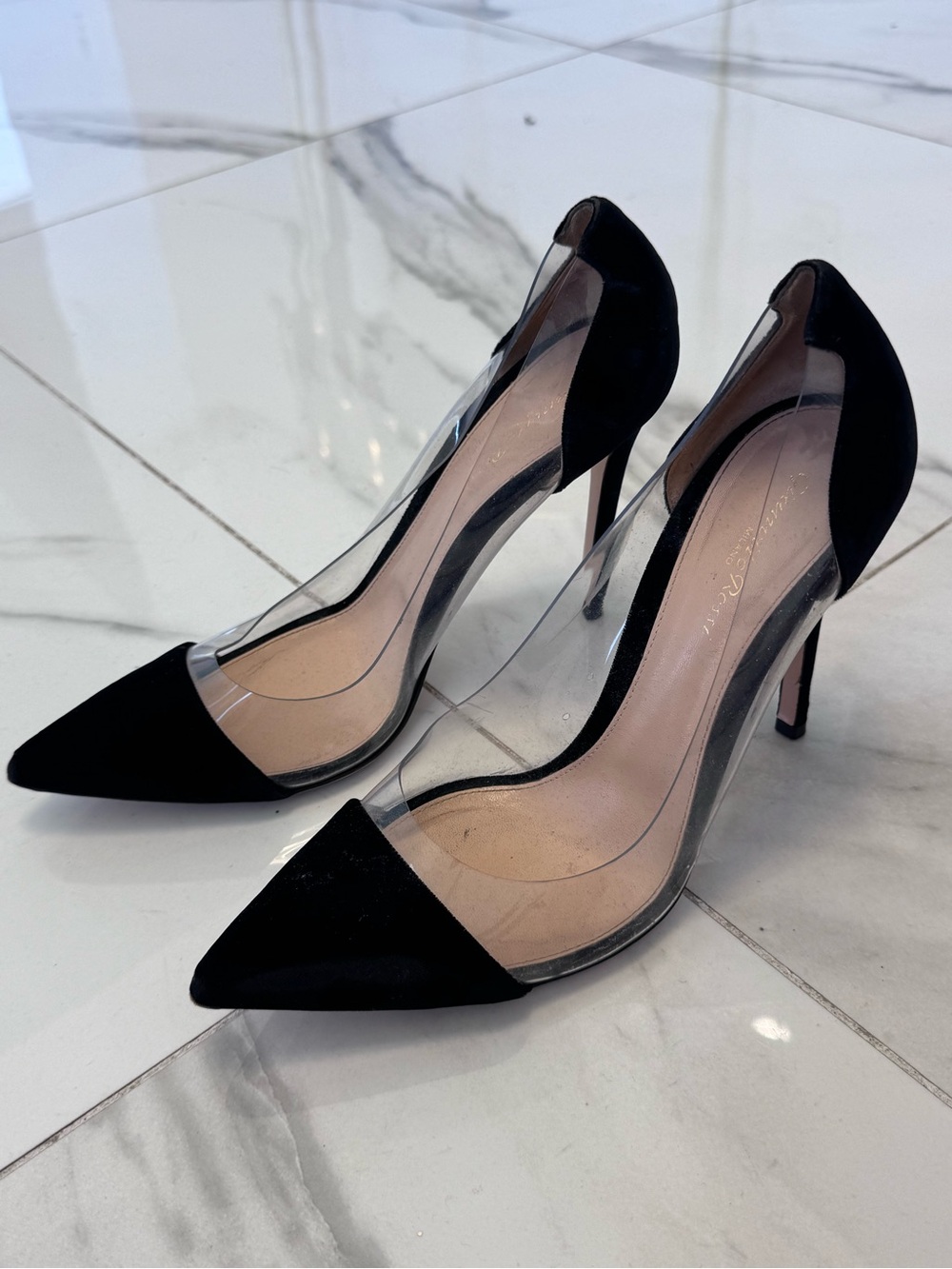 Gianvito Rossi Black Pointed Clear-Panel Stiletto Pumps